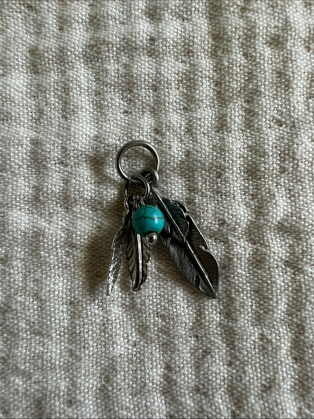 Sterling Feather Charm Pendant with Turquoise Bead